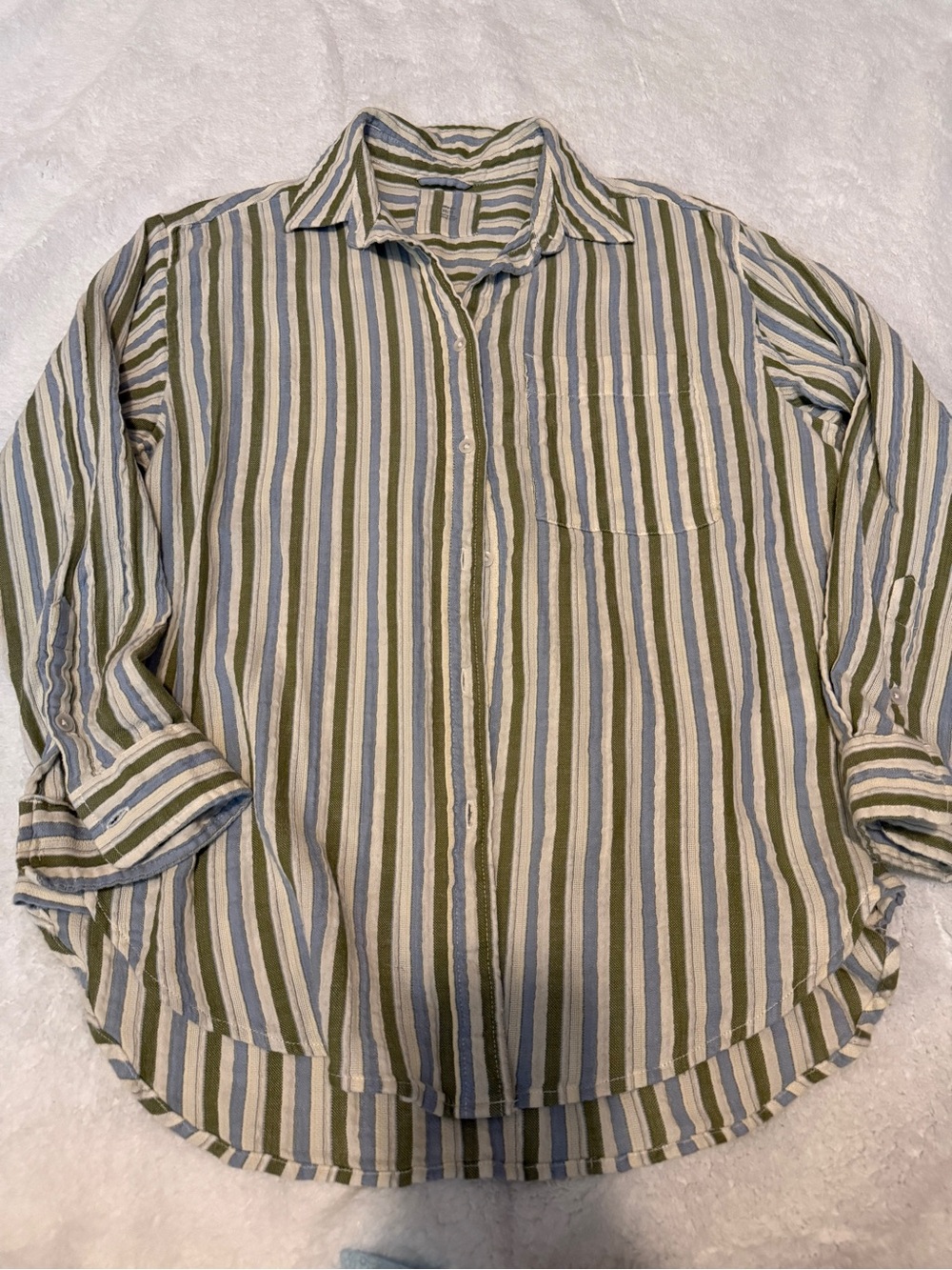 aerie Olive, Cream & Blue Striped Button-Down Shirt